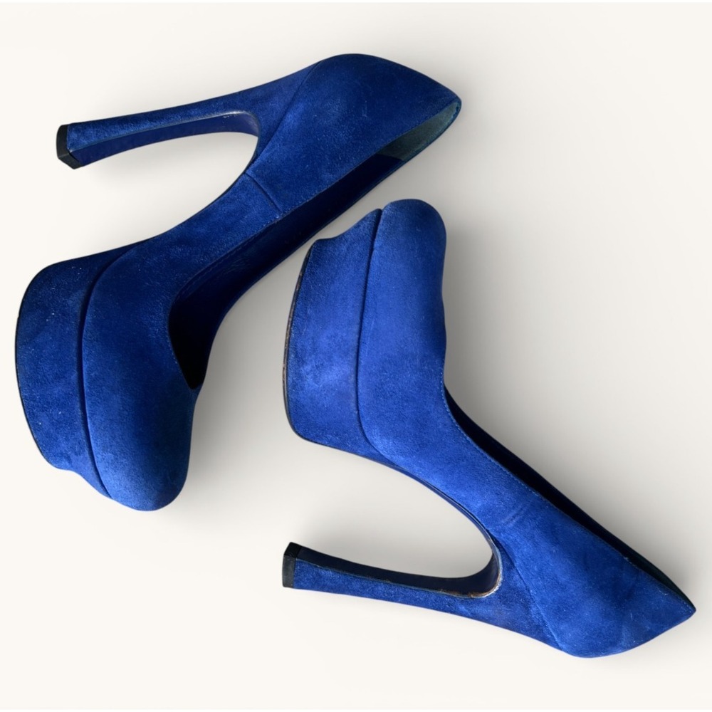 YSL‎ Yves Saint Laurent Blue Suede Platform Pumps Heels EU 36.5 US 6.5 Italy